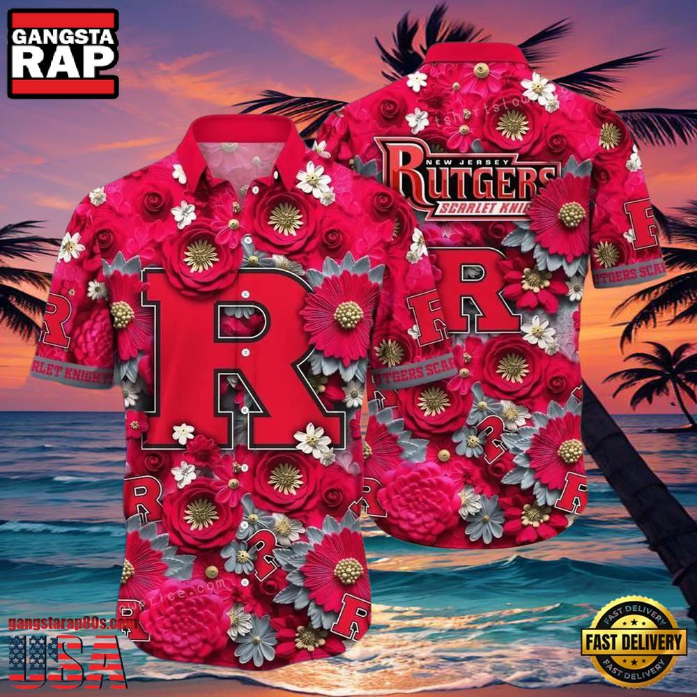 NCAA Rutgers Scarlet Knights Flower Hawaiian Shirt Outfit 3D Shirt