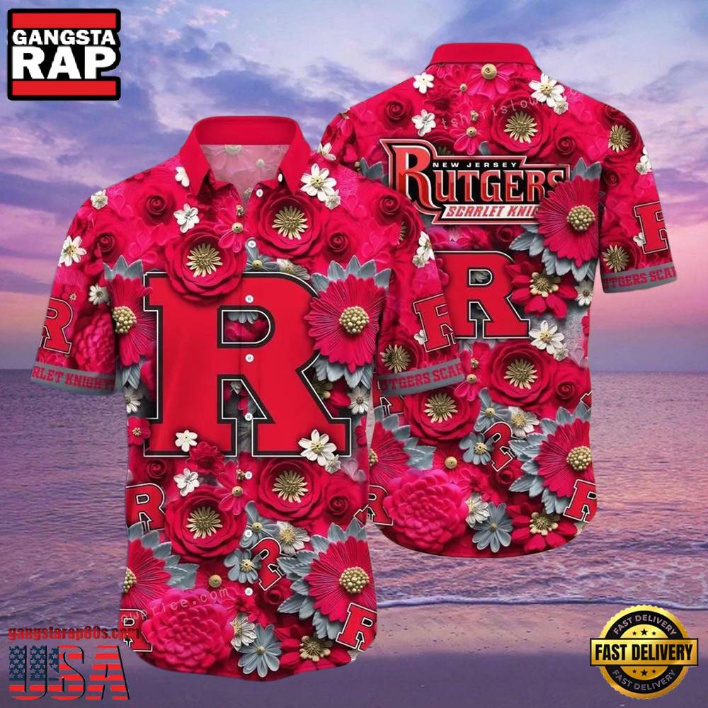 NCAA Rutgers Scarlet Knights Flower Hawaiian Shirt Outfit 3D Shirt
