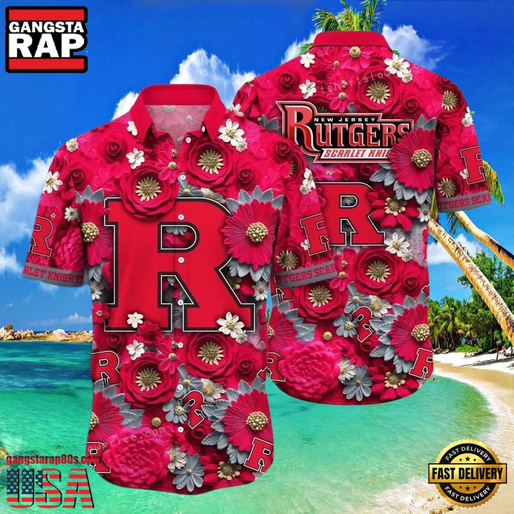 NCAA Rutgers Scarlet Knights Flower Hawaiian Shirt Outfit 3D Shirt