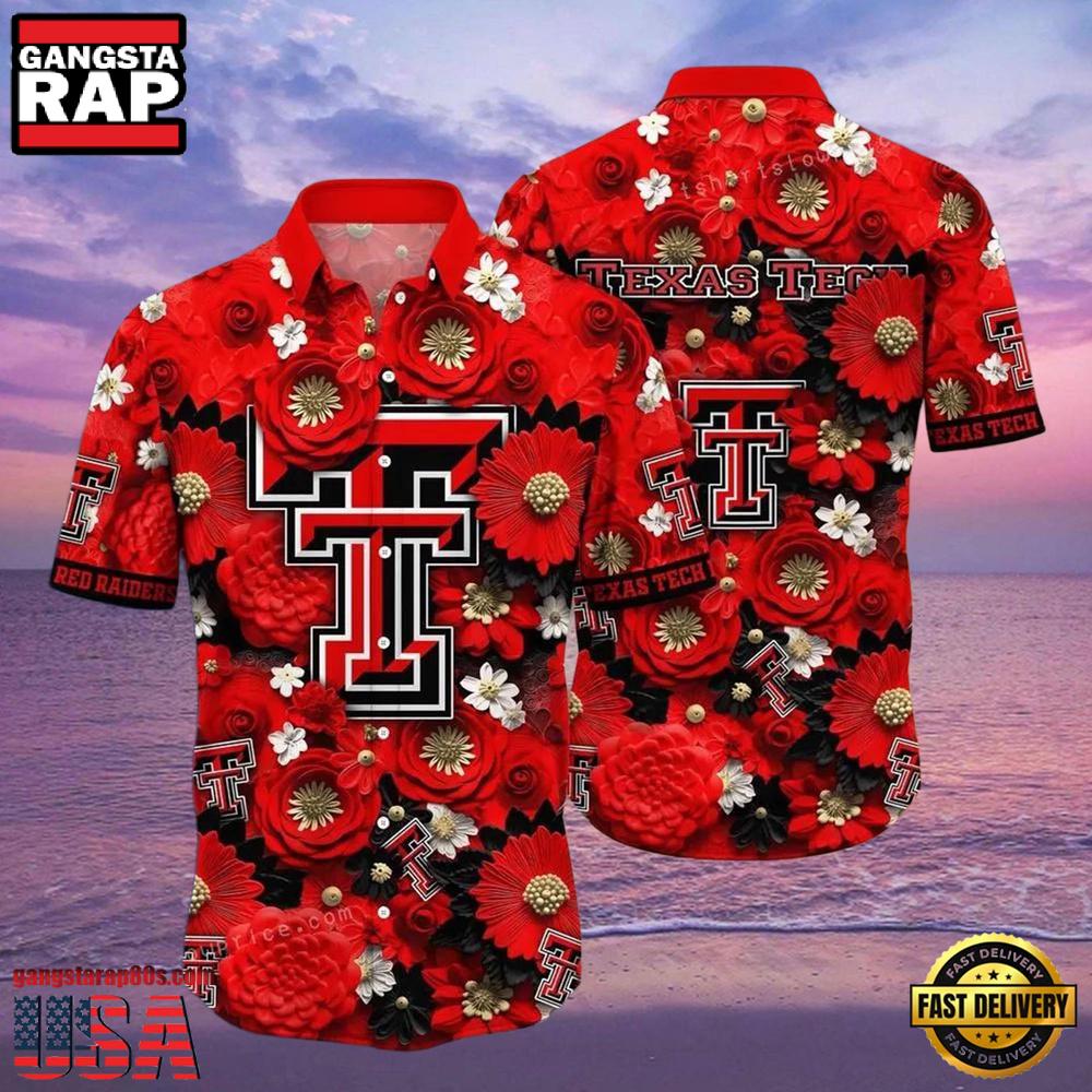 NCAA Texas Tech Red Raiders Flower Button Up Hawaiian Shirt