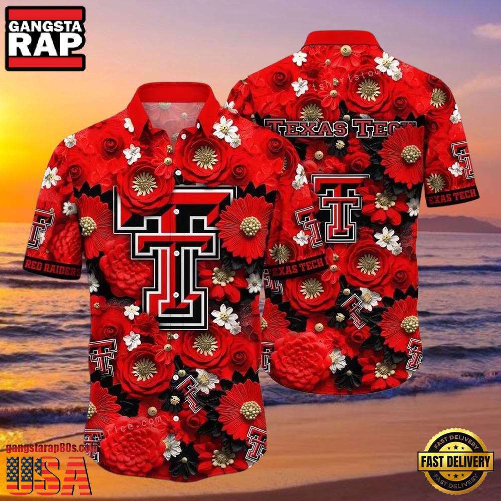 NCAA Texas Tech Red Raiders Flower Button Up Hawaiian Shirt