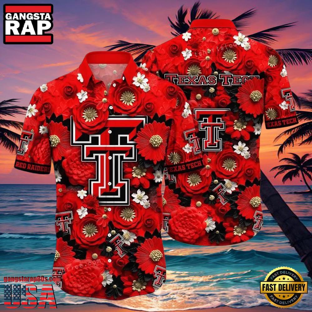 NCAA Texas Tech Red Raiders Flower Button Up Hawaiian Shirt