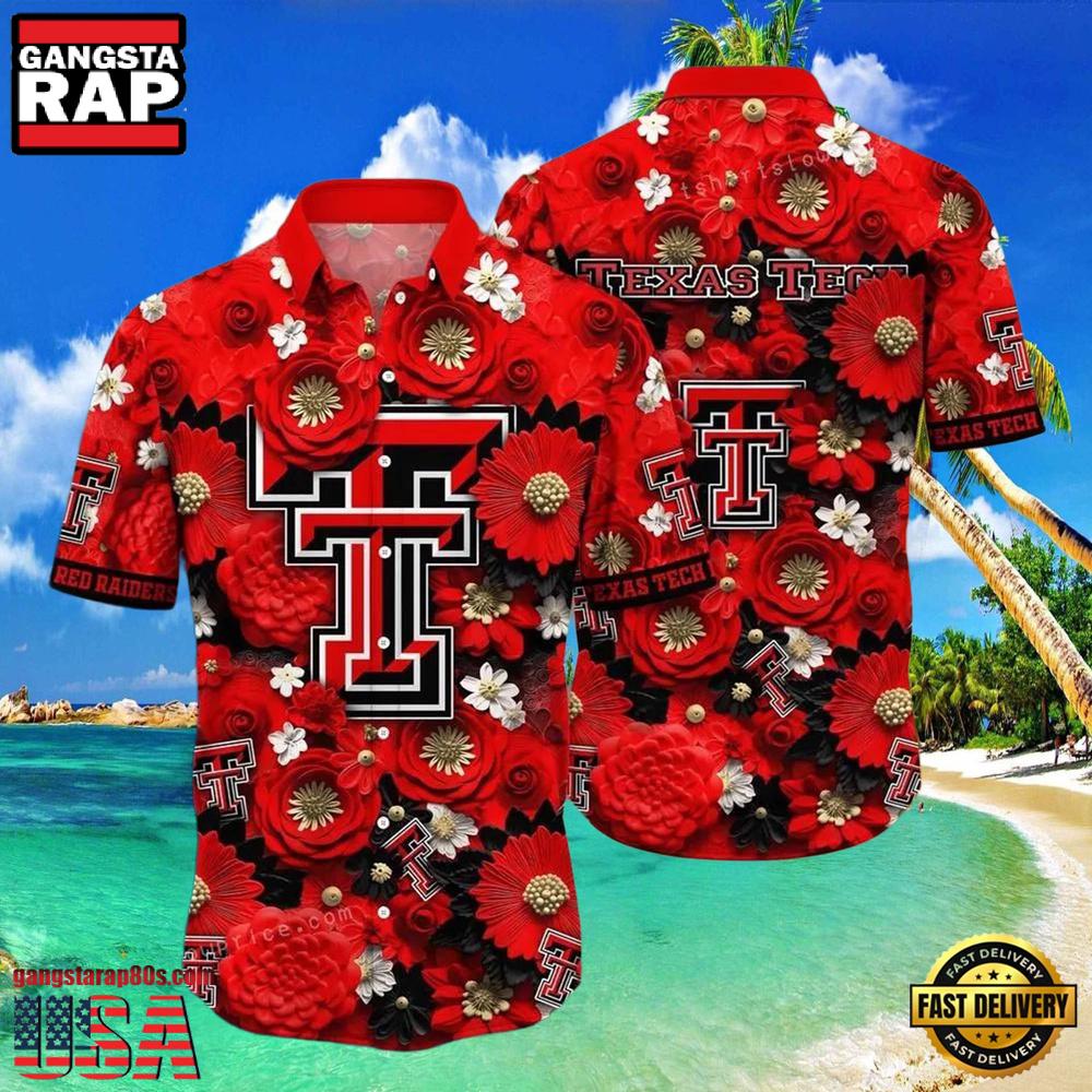 NCAA Texas Tech Red Raiders Flower Button Up Hawaiian Shirt