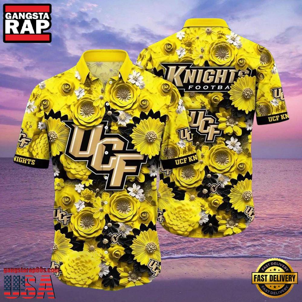 NCAA Ucf Knights Flower Button Up Hawaiian Shirt 3D Shirt