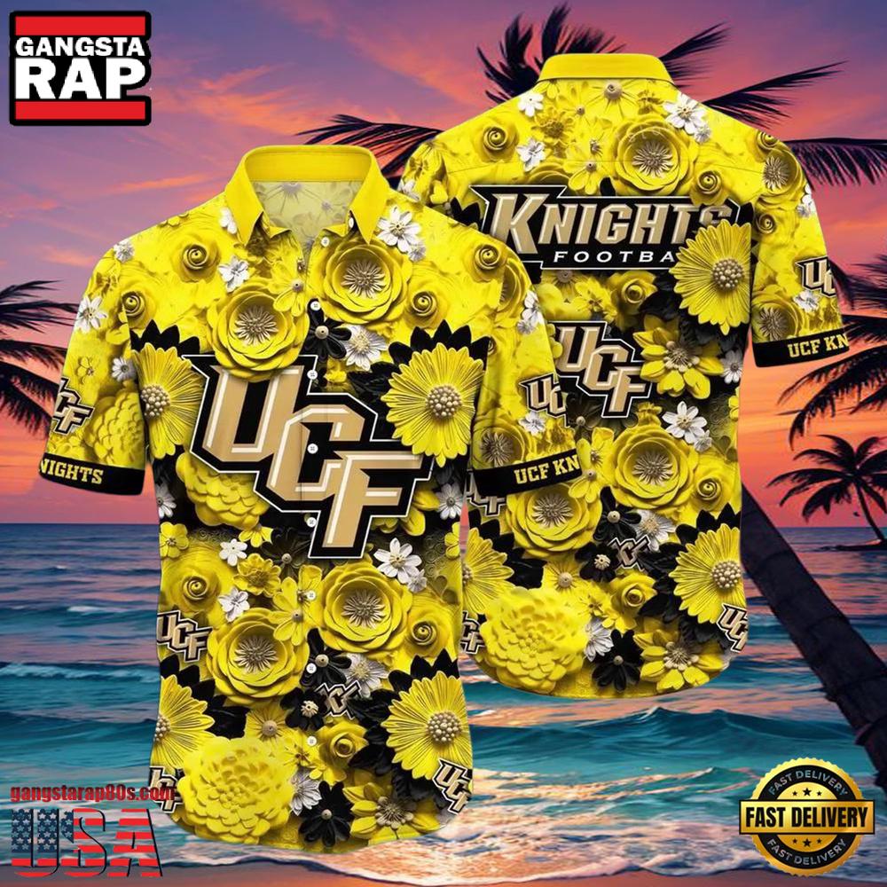 NCAA Ucf Knights Flower Button Up Hawaiian Shirt 3D Shirt
