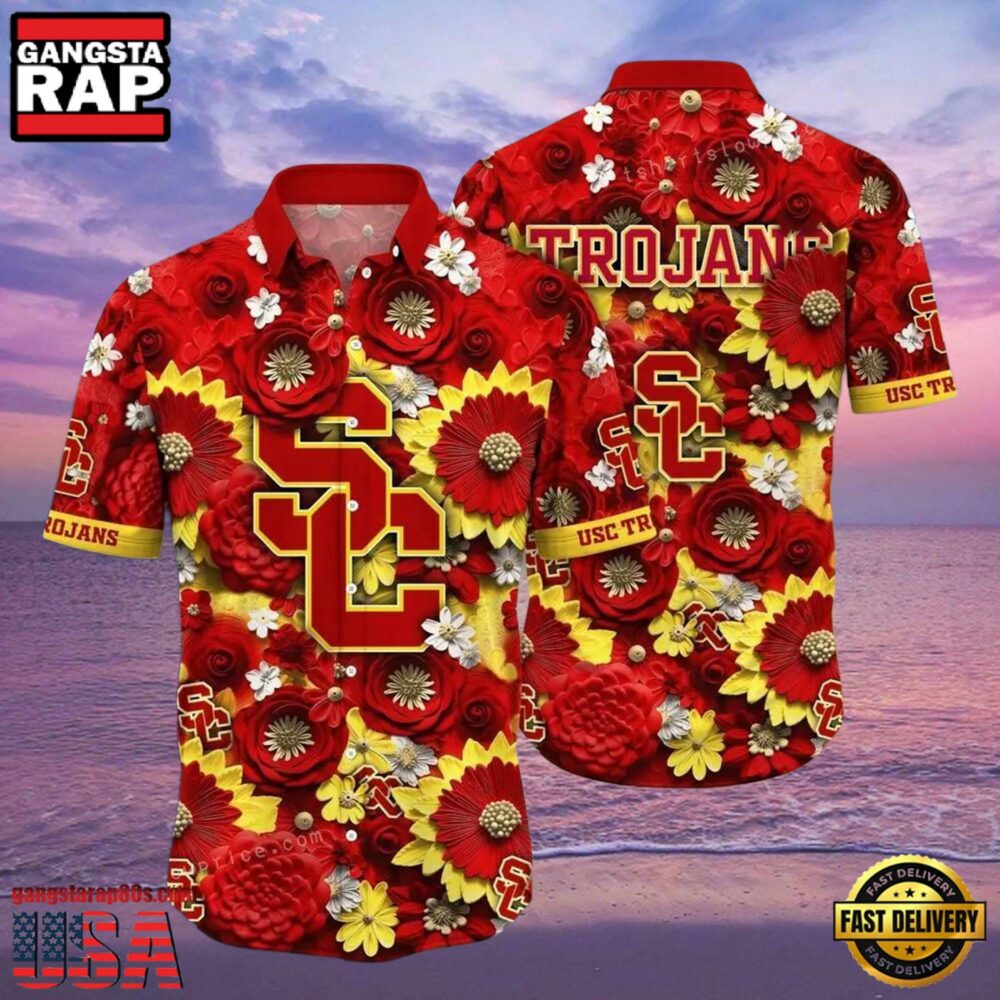 NCAA Usc Trojans Flower Hawaiian Shirt Outfit 3D Shirt, Usc Trojans Football Gift Ideas.jpgGroup