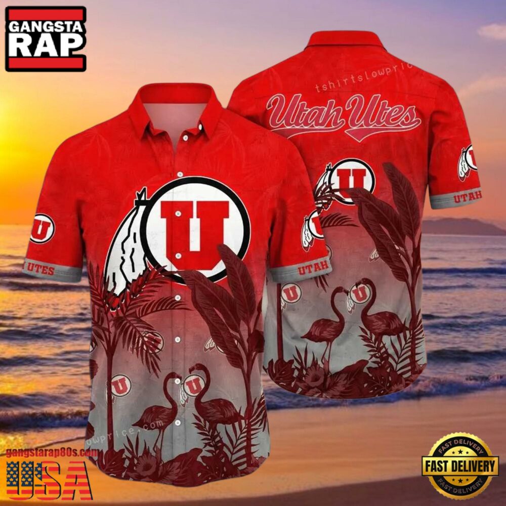 NCAA Utah Utes Flower Hawaiian Shirt 3D Shirt, Utah Utes Holiday Gifts NCAA Utah Utes Flower Hawaiian Shirt 3D Shirt, Utah Utes Holiday Gifts