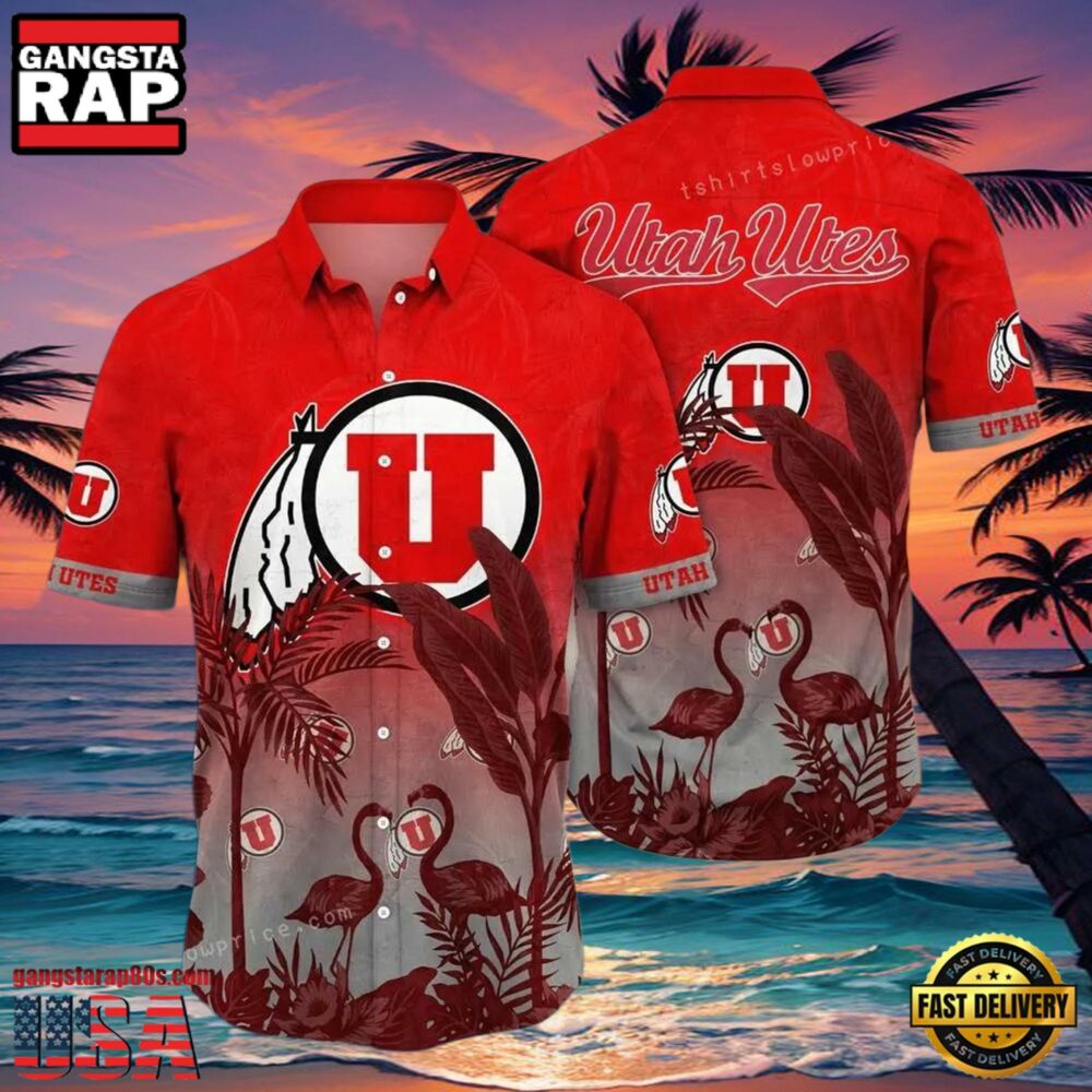 NCAA Utah Utes Flower Hawaiian Shirt 3D Shirt, Utah Utes Holiday Gifts NCAA Utah Utes Flower Hawaiian Shirt 3D Shirt, Utah Utes Holiday Gifts