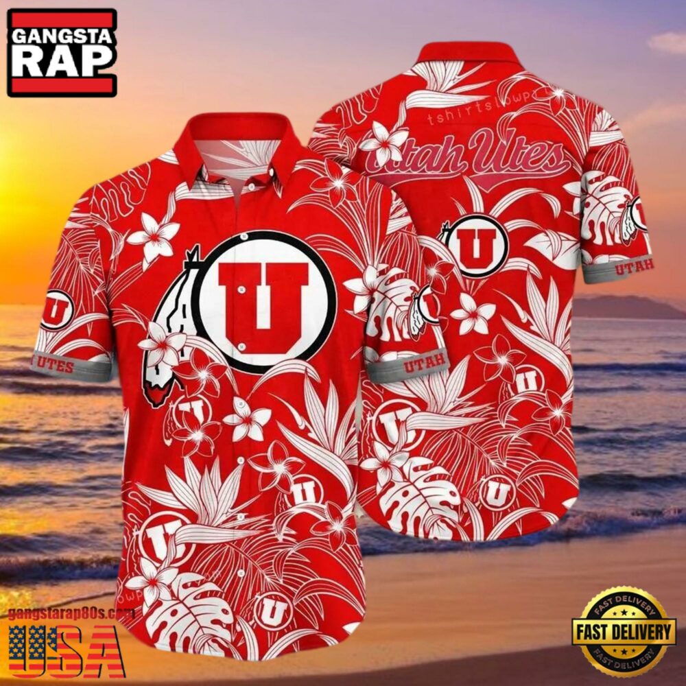 NCAA Utah Utes Flower Hawaiian Shirt Outfit 3D Shirt, Gifts For Utah Utes Fans NCAA Utah Utes Flower Hawaiian Shirt Outfit 3D Shirt, Gifts For Utah Utes Fans