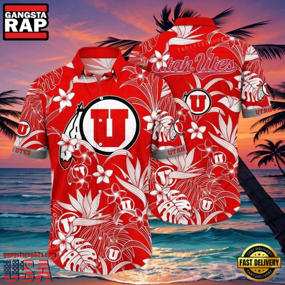 NCAA Utah Utes Flower Hawaiian Shirt Outfit 3D Shirt, Gifts For Utah Utes Fans NCAA Utah Utes Flower Hawaiian Shirt Outfit 3D Shirt, Gifts For Utah Utes Fans