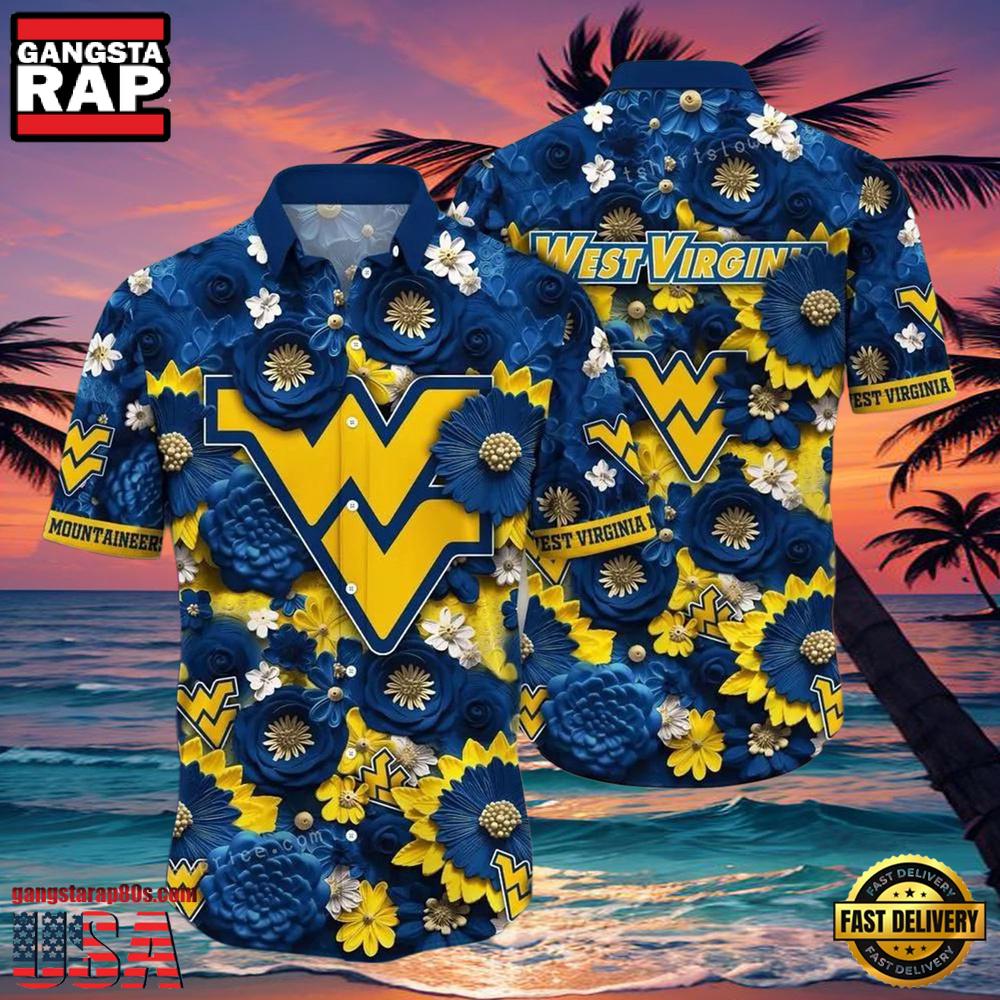 NCAA West Virginia Mountaineers Flower Button Up Hawaiian Shirt