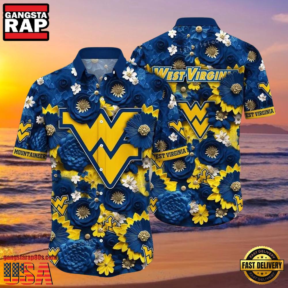 NCAA West Virginia Mountaineers Flower Button Up Hawaiian Shirt