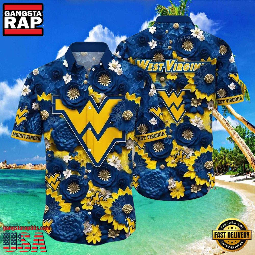 NCAA West Virginia Mountaineers Flower Button Up Hawaiian Shirt