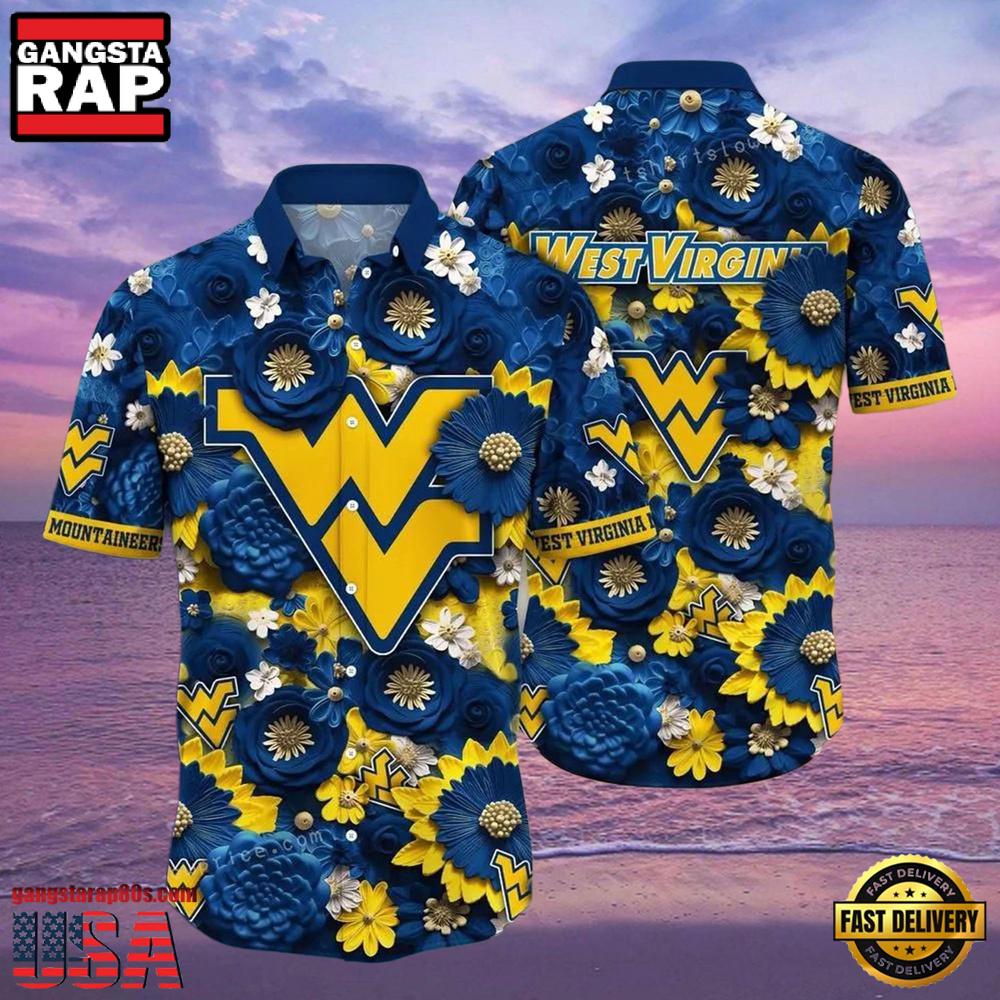 NCAA West Virginia Mountaineers Flower Button Up Hawaiian Shirt