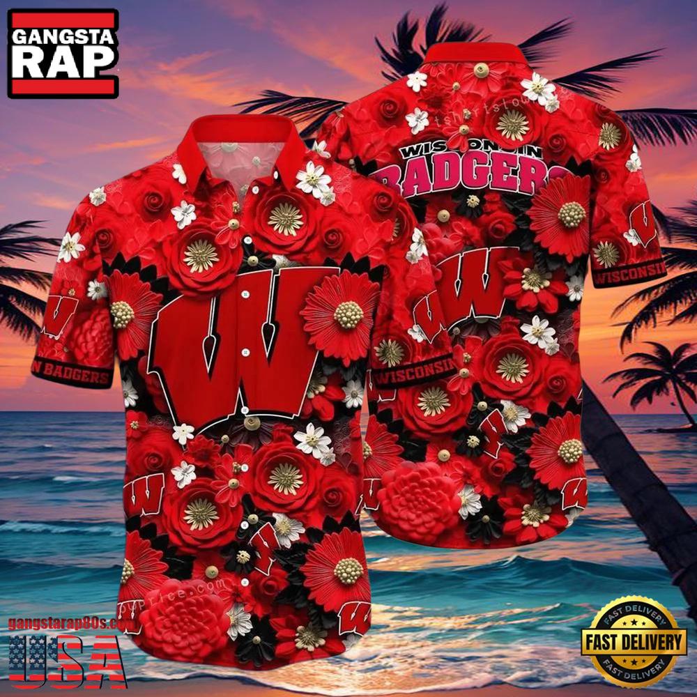 NCAA Wisconsin Badgers Flower Hawaiian Shirt Outfit 3D Shirt