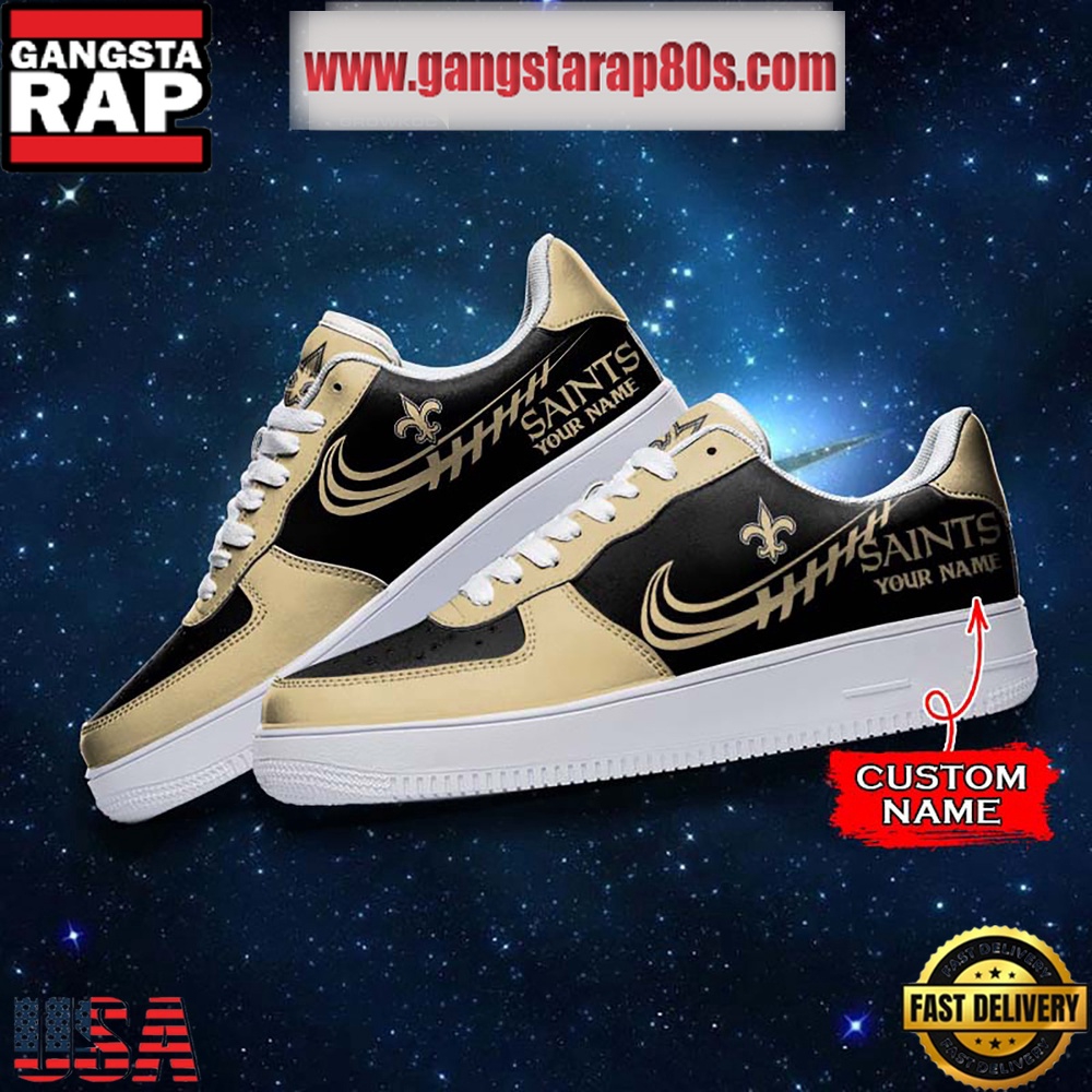 NFL New Orleans Saints Unique Design Custom Name Air Force 1 Sneaker Shoes NFL New Orleans Saints Unique Design Custom Name Air Force 1 Sneaker Shoes