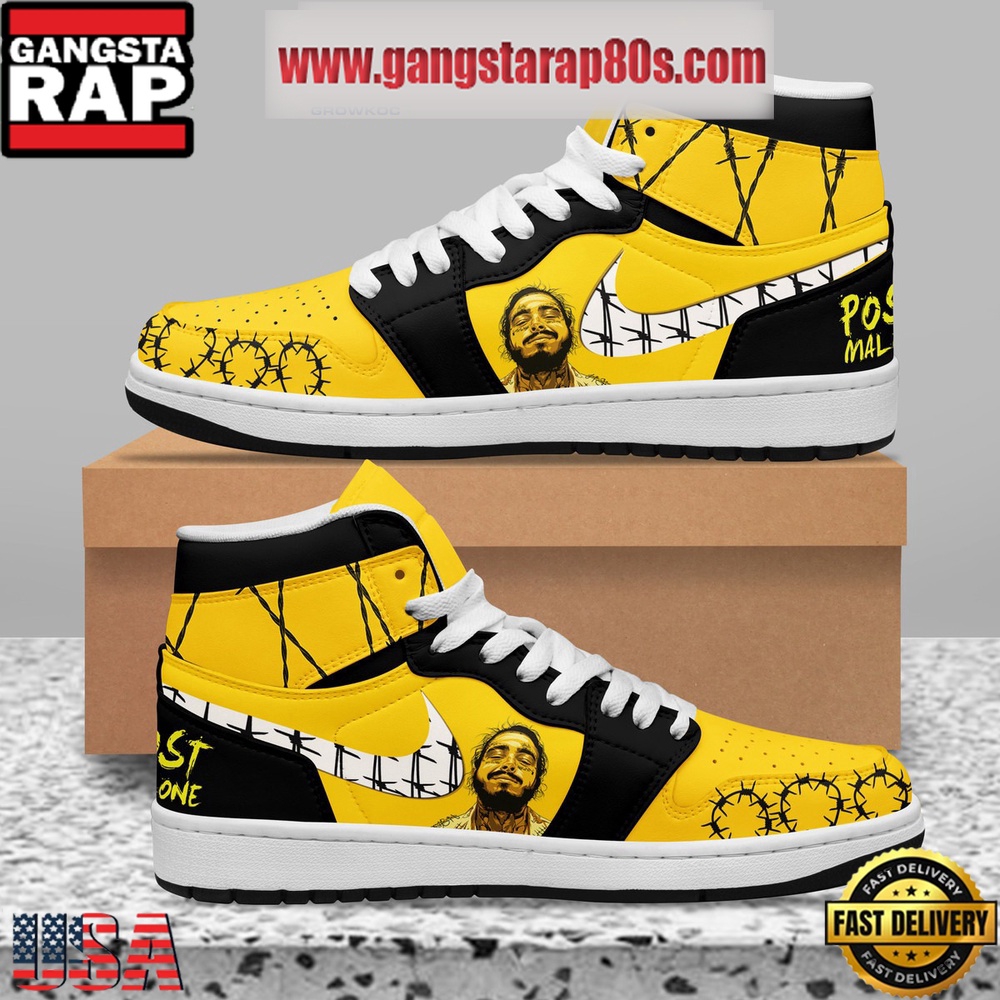 NFL Post Malone Sunflower Song Artist Air Jordan 1 Sneakers Shoes White Lace