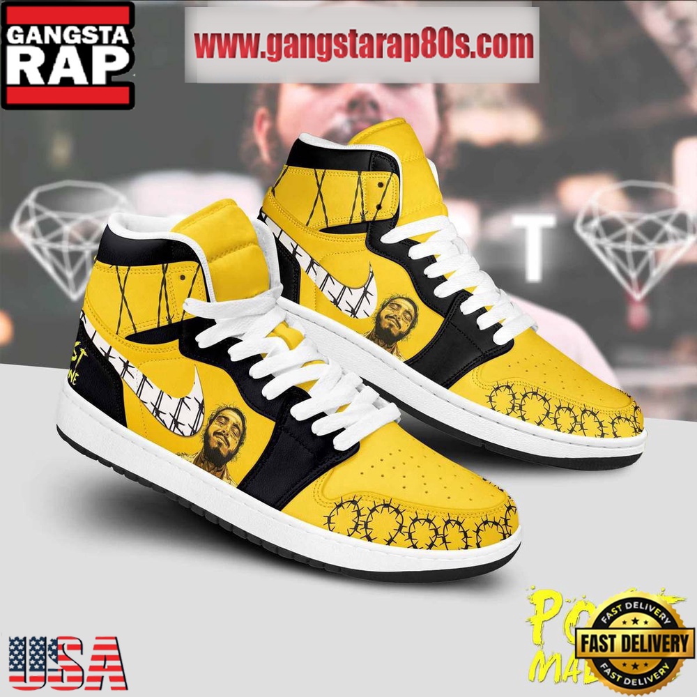 NFL Post Malone Sunflower Song Artist Air Jordan 1 Sneakers Shoes White Lace