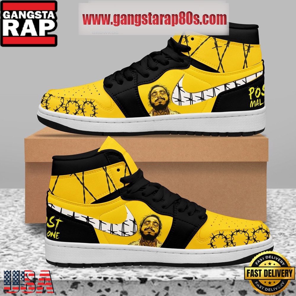 NFL Post Malone Sunflower Song Artist Black Lace Air Jordan 1 Sneakers Shoes