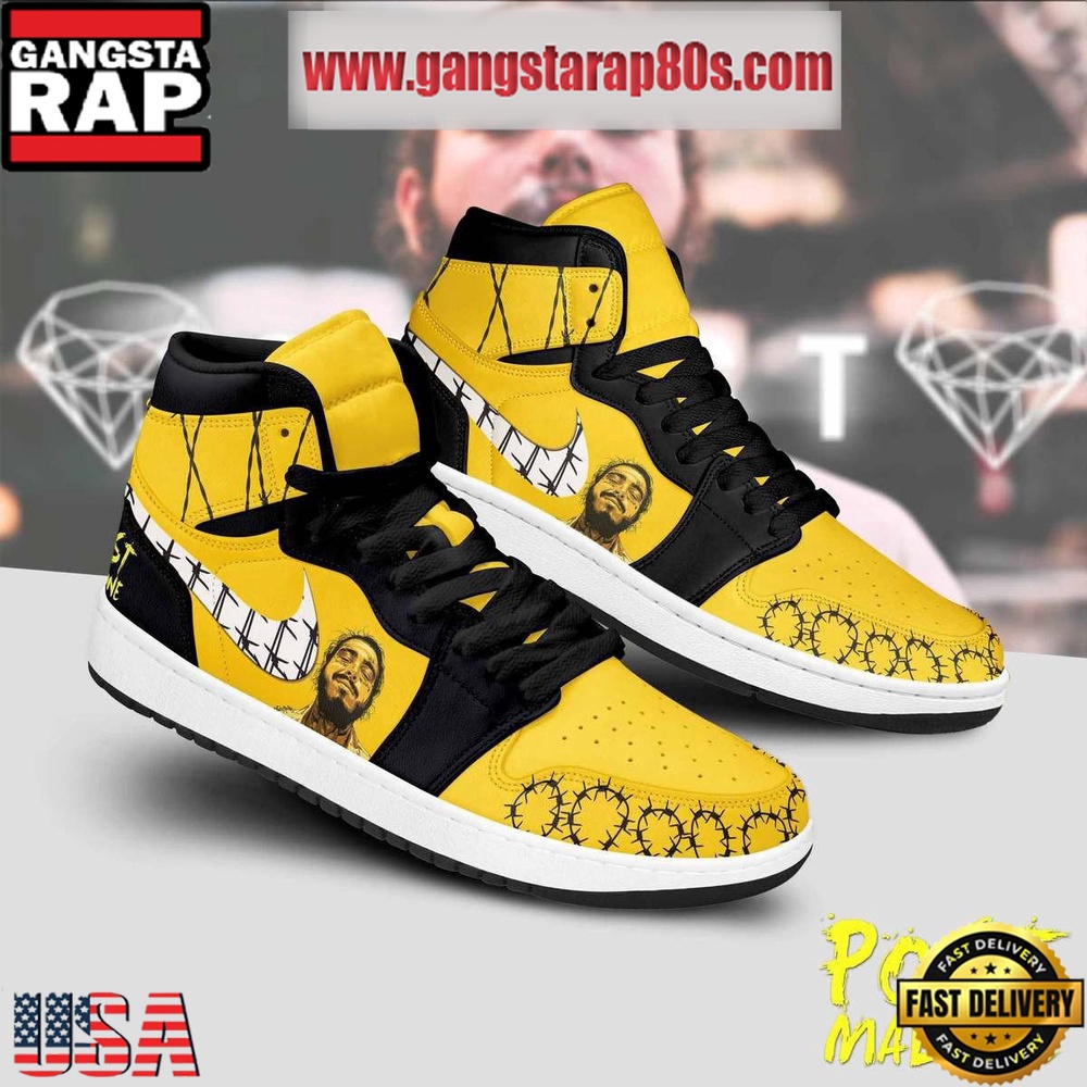 NFL Post Malone Sunflower Song Artist Black Lace Air Jordan 1 Sneakers Shoes
