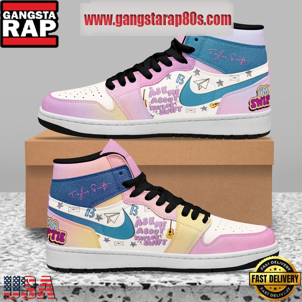 NFL Taylor Swift Ask Me About Taylor Swift Black Design Air Jordan 1 Sneakers Shoes