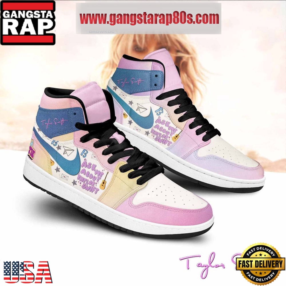 NFL Taylor Swift Ask Me About Taylor Swift Black Design Air Jordan 1 Sneakers Shoes