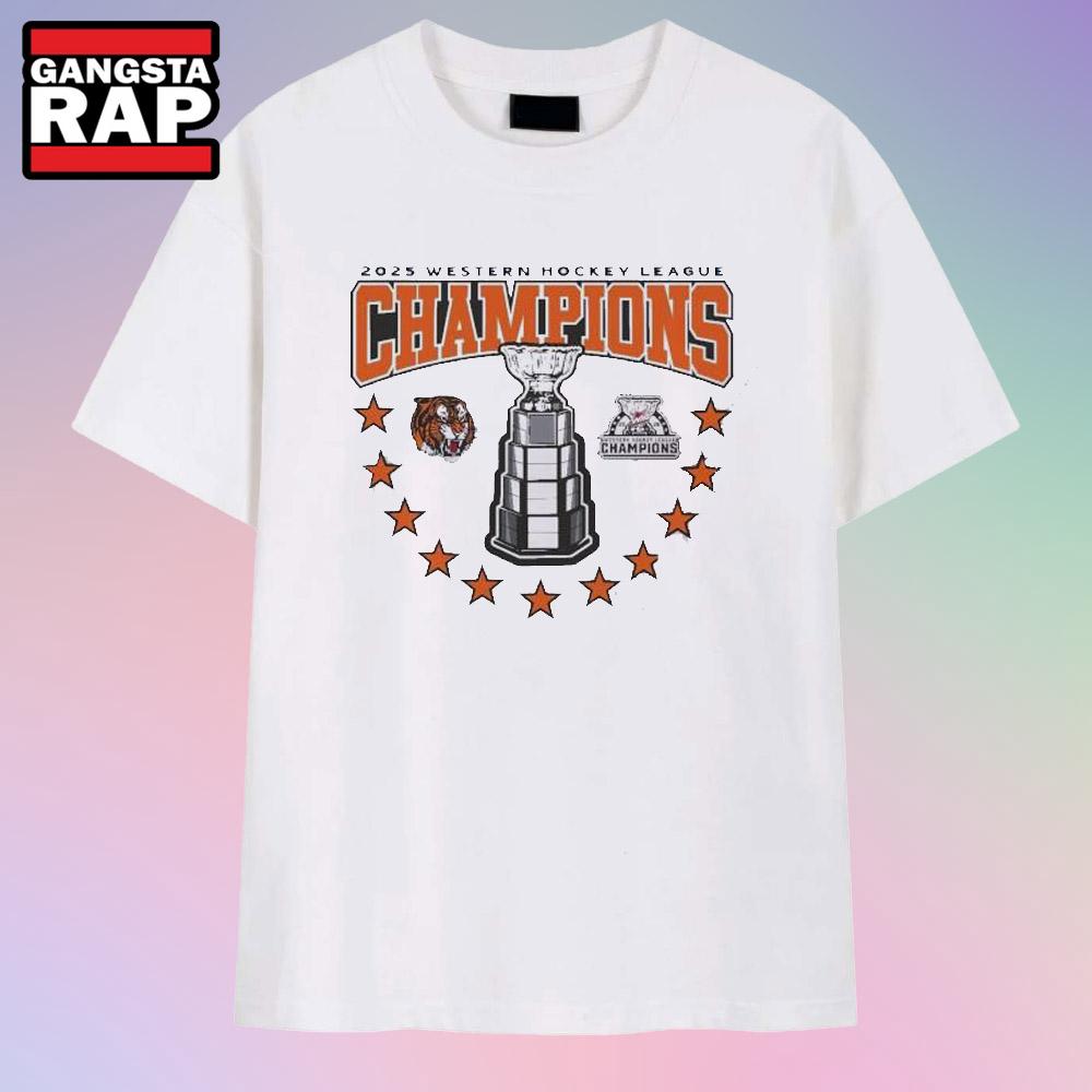 Original Medicine Hat Tigers 2025 Western Hockey League Champions Trophy T Shirt