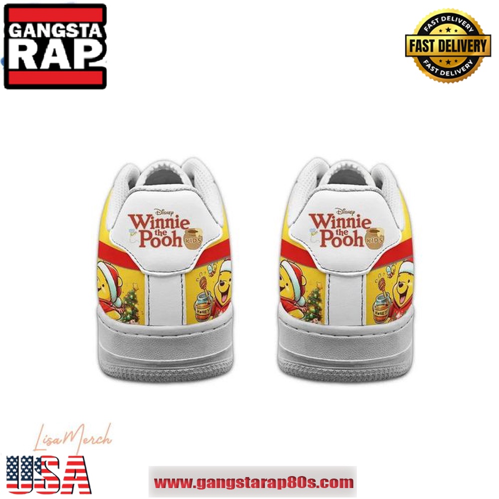 Pooh Merry Christmas Limited Edition Air Force 1 Running Sneakers Shoes Pooh Merry Christmas Limited Edition Air Force 1 Running Sneakers Shoes