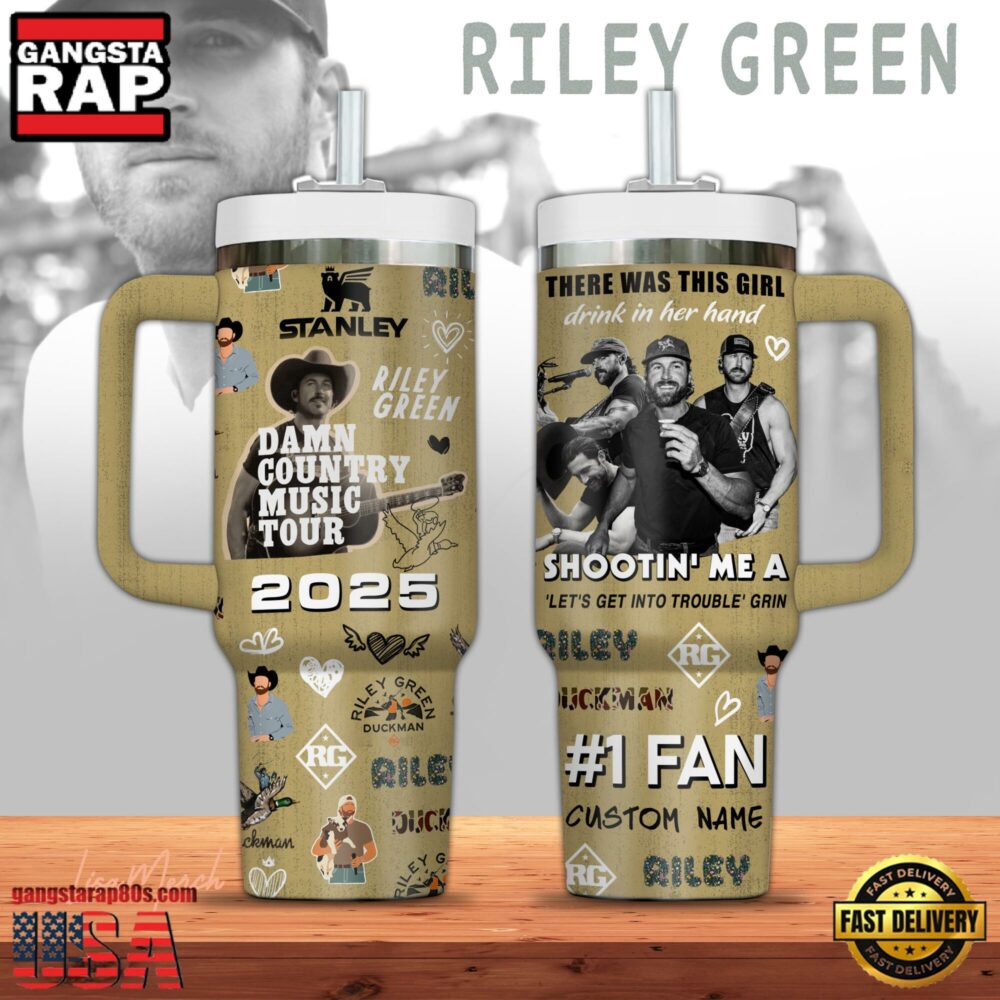 Riley Green Music Custom Stanley Quencher 40oz Stainless Steel Tumbler With Handle Riley Green Music Custom Stanley Quencher 40oz Stainless Steel Tumbler With Handle