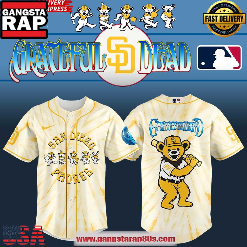San Diego Padres x Grateful Dead Dancing Bear Gold Special Edition Baseball Jersey Shirt