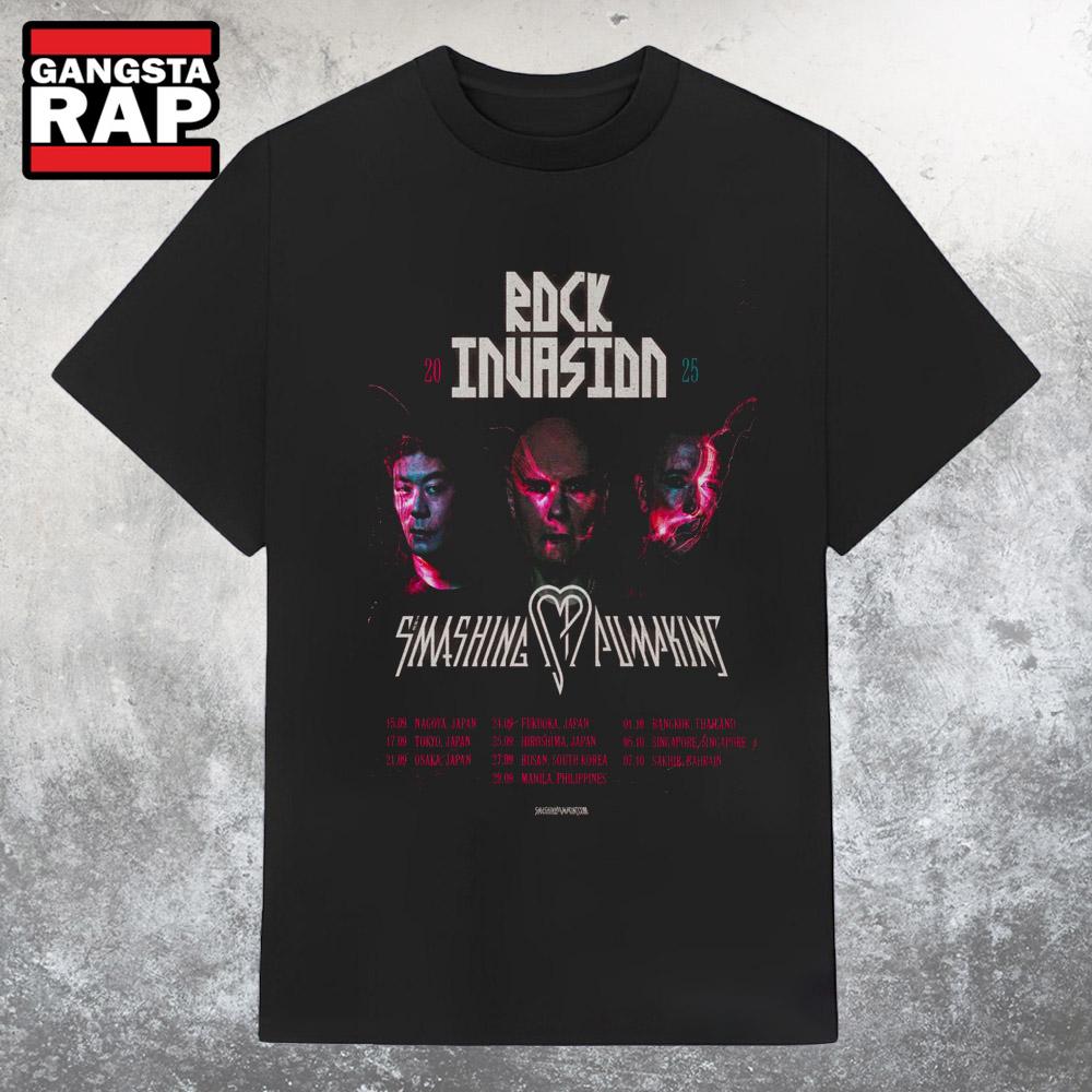 Smashing Pumpkin Rock Invasion Tour 2025 T Shirt Smashing Pumpkin Rock Invasion Tour 2025 T Shirt