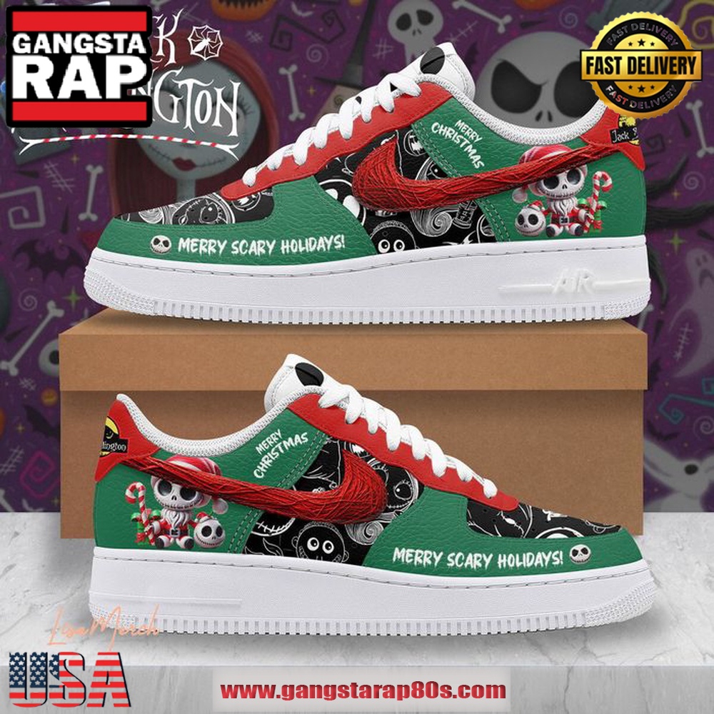 TNBC Merry Scary Holidays Christmas Air Force 1 Running Sneakers Shoes TNBC Merry Scary Holidays Christmas Air Force 1 Running Sneakers Shoes