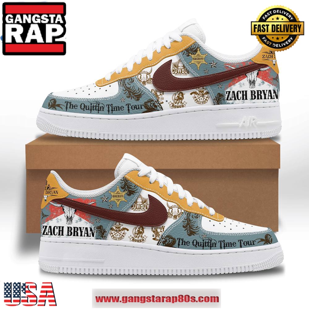 Zach Bryan The Quittin Time Tour Cowboy Limited Edition Air Force 1 Running Sneakers Shoes Zach Bryan The Quittin Time Tour Cowboy Limited Edition Air Force 1 Running Sneakers Shoes