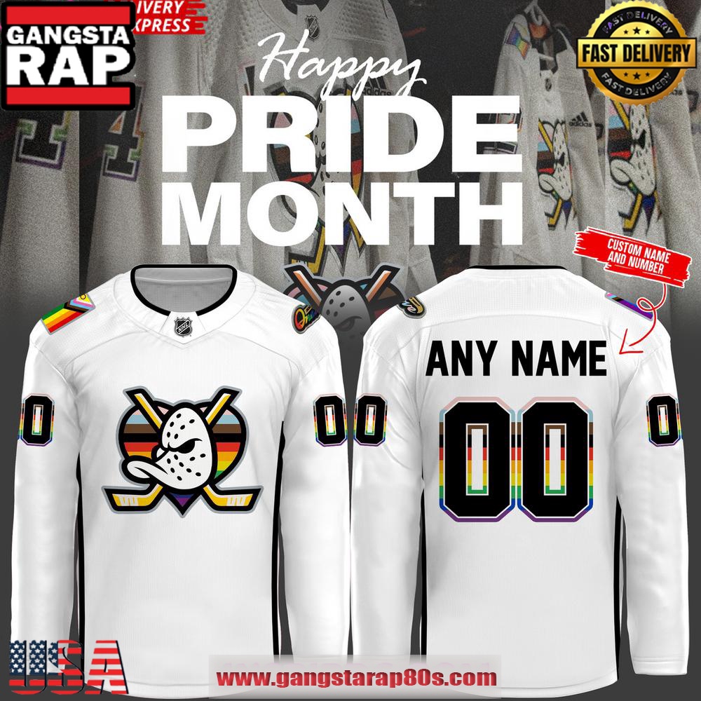 Anaheim Ducks Happy Pride Night 2025 Custom White Hockey Jersey