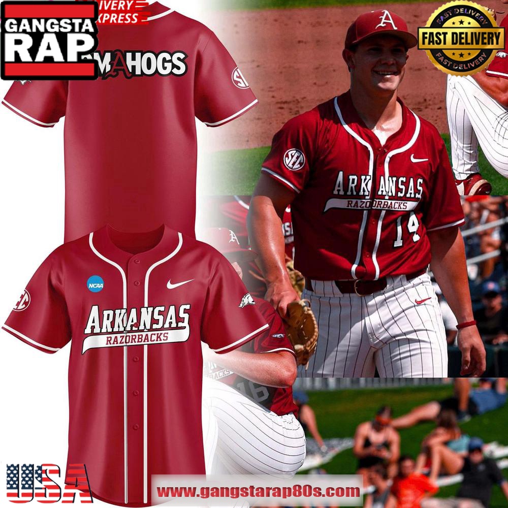 Arkansas Razorbacks Men’s College World Series Omahogs 2025 Red Baseball Jersey Shirt Arkansas Razorbacks Men’s College World Series Omahogs 2025 Red Baseball Jersey Shirt