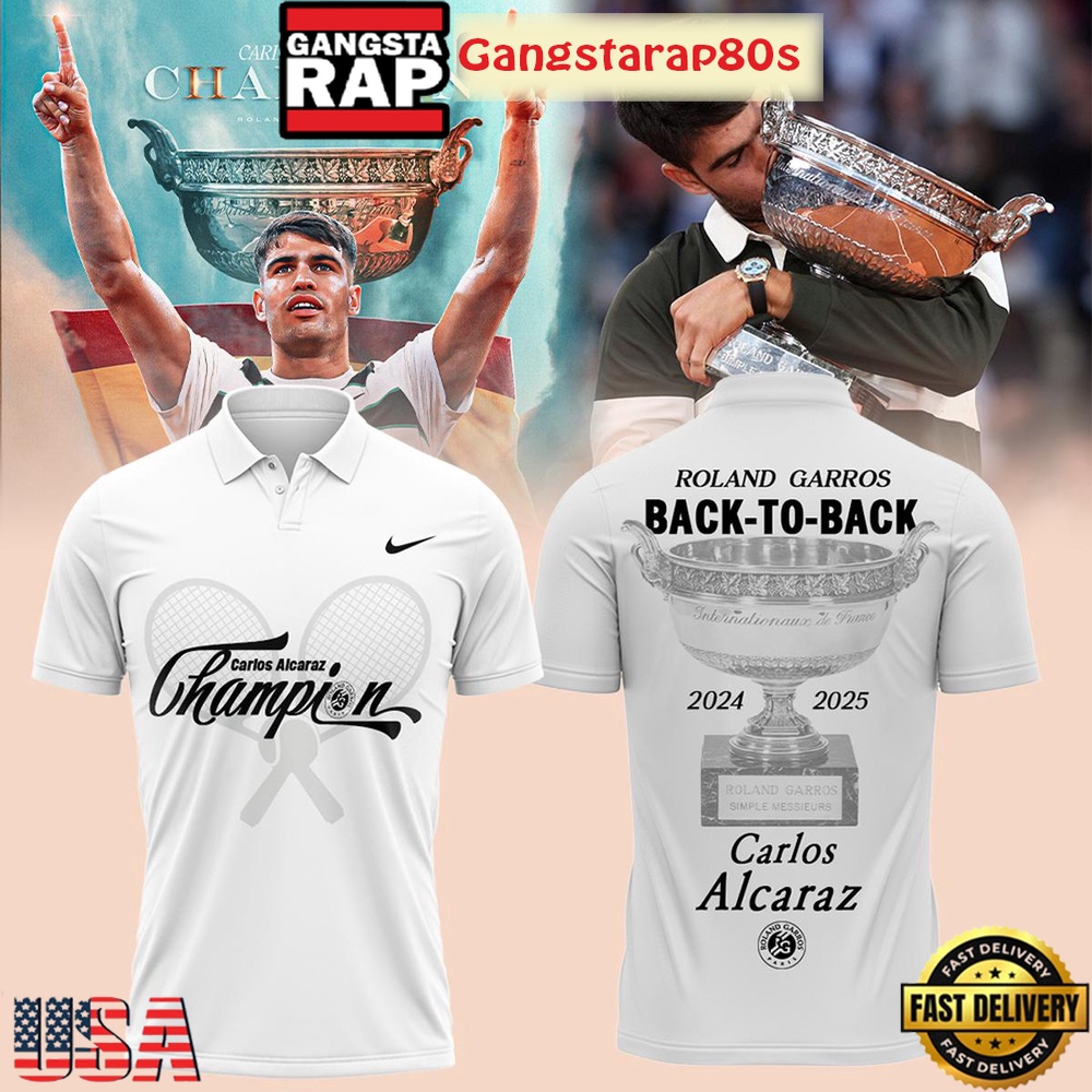 Carlos Alcaraz Roland Garros 2025 Champions Back To Back Special Edition Polo Shirt