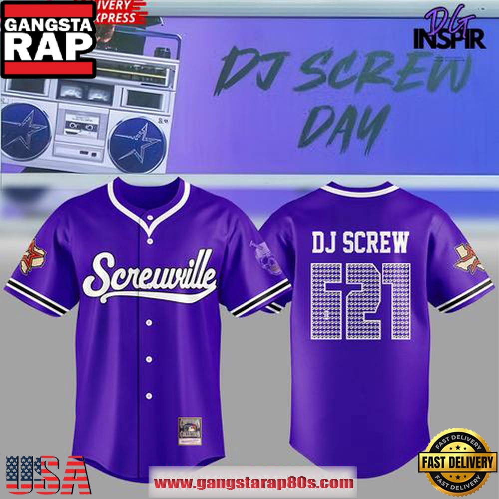 DJ Screw Screwville 621 Purple Baseball Edition Baseball Jersey Shirt DJ Screw Screwville 621 Purple Baseball Edition Baseball Jersey Shirt