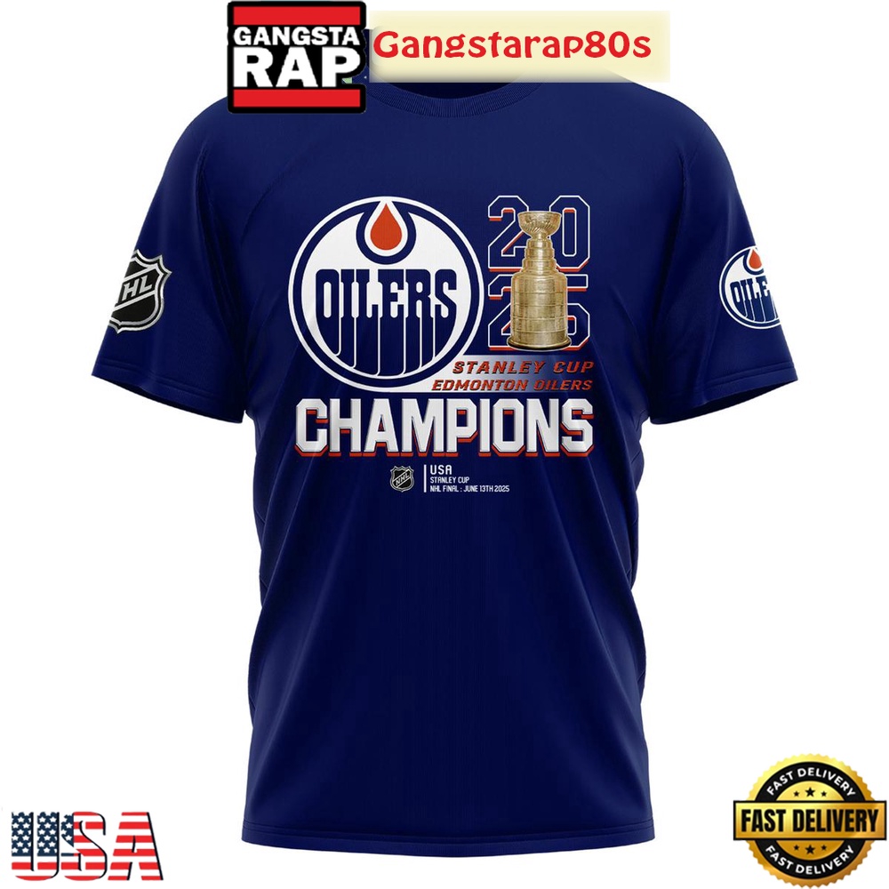 Edmonton Oilers Stanley Cup 2025 Champions Blue All Over Print T-Shirt Hoodie Edmonton Oilers Stanley Cup 2025 Champions Blue All Over Print T-Shirt Hoodie