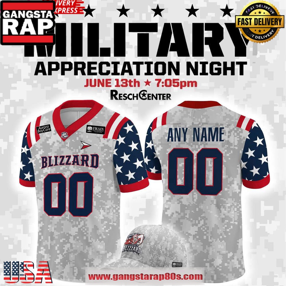 Green Bay Blizzard Military Night 2025 Special Custom Name Number Football Jersey