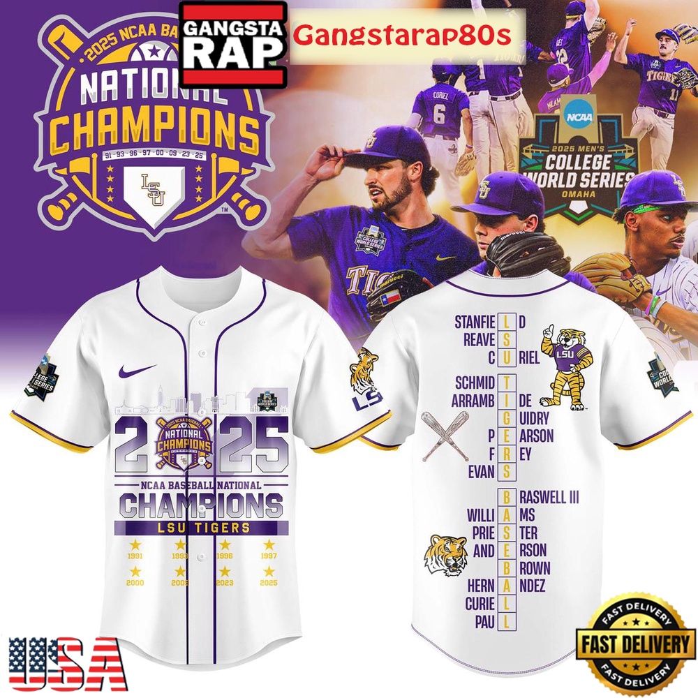 LSU Tigers 2025 NCAA Baseball National Champions Baseball Jersey Shirt LSU Tigers 2025 NCAA Baseball National Champions Baseball Jersey Shirt