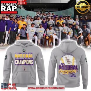 LSU Tigers 2025 NCAA Baseball National Champions Gray All Over Print Hoodie