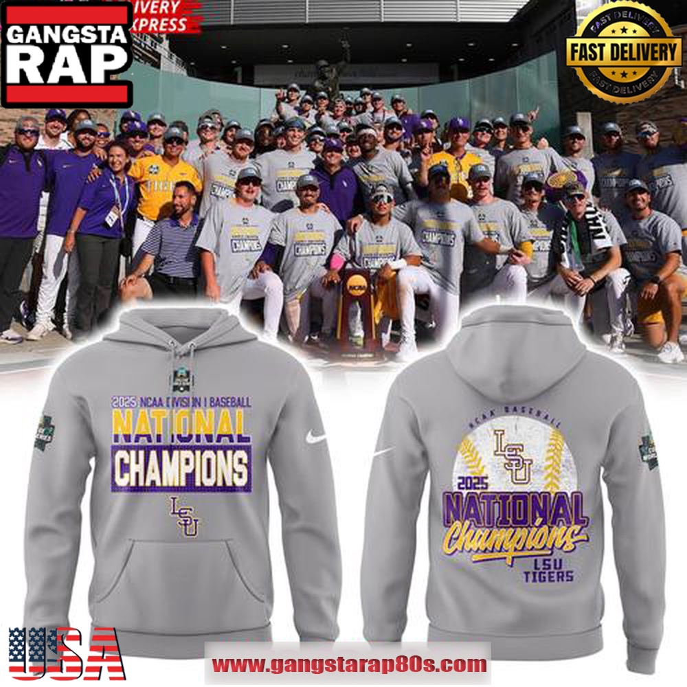 LSU Tigers 2025 NCAA Baseball National Champions Gray All Over Print Hoodie