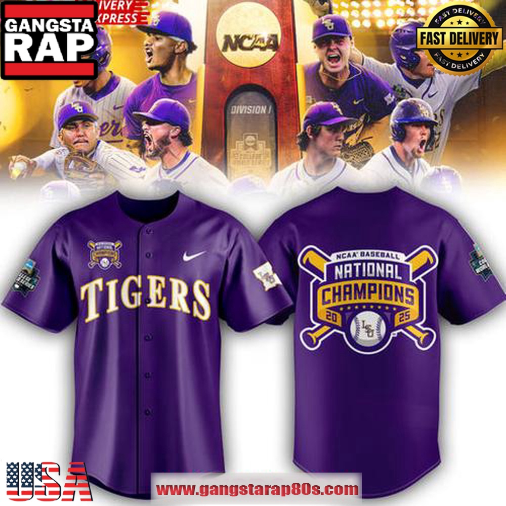 LSU Tigers 2025 NCAA Baseball National Champions Purple Baseball Jersey Shirt