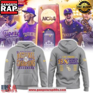 LSU Tigers 8X College World Series Champions 2025 Gray Special Edition All Over Print Hoodie
