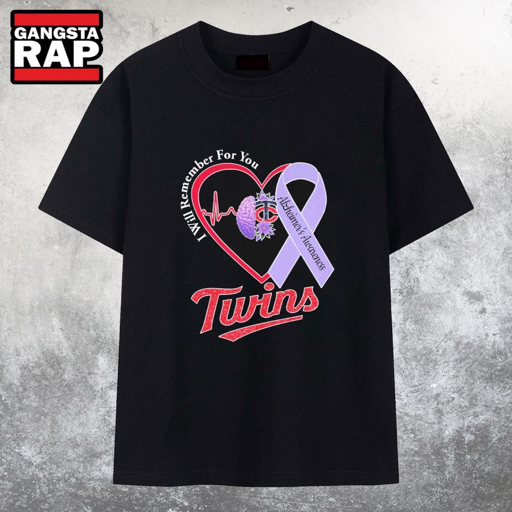 Minnesota Twins I Will Remember For You Alzheimer’s Awareness Heartbeat Brain T-Shirt