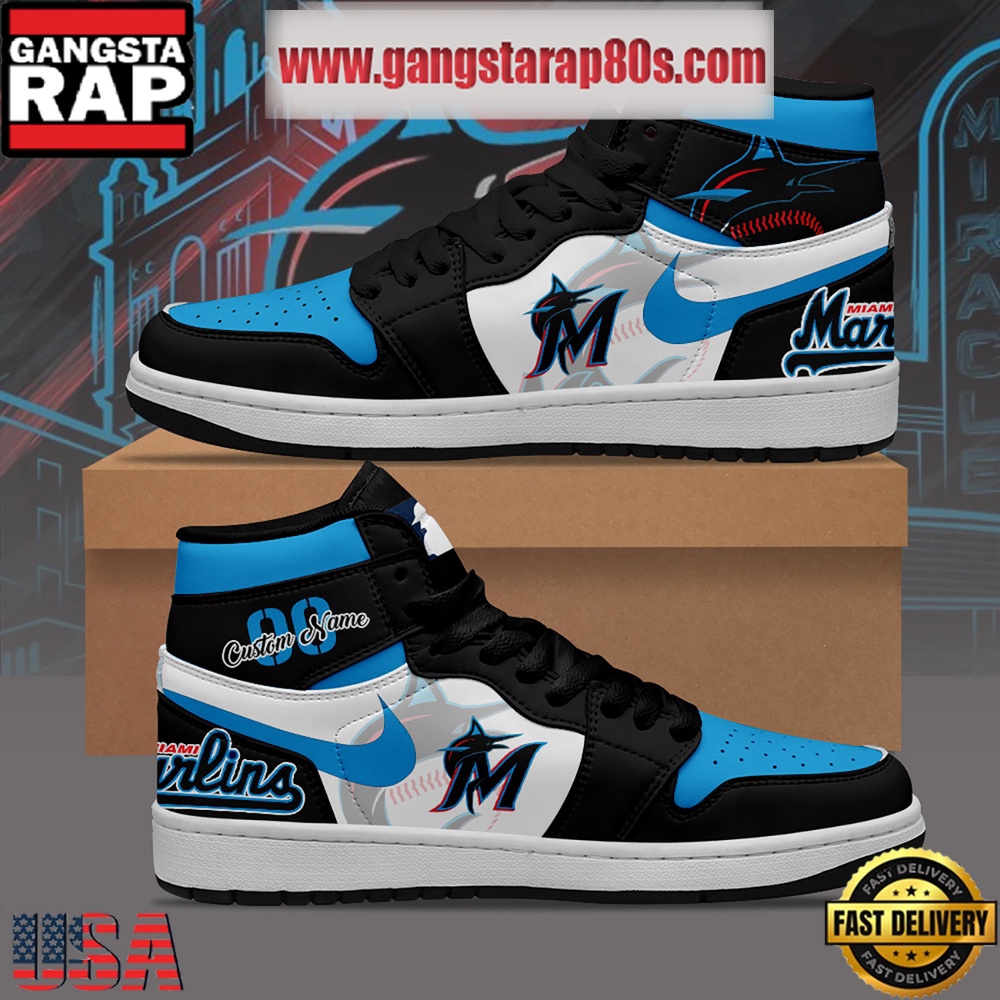 MLB Miami Marlins Unique Design Custom Name Air Jordan 1 Shoes Running Sneakers