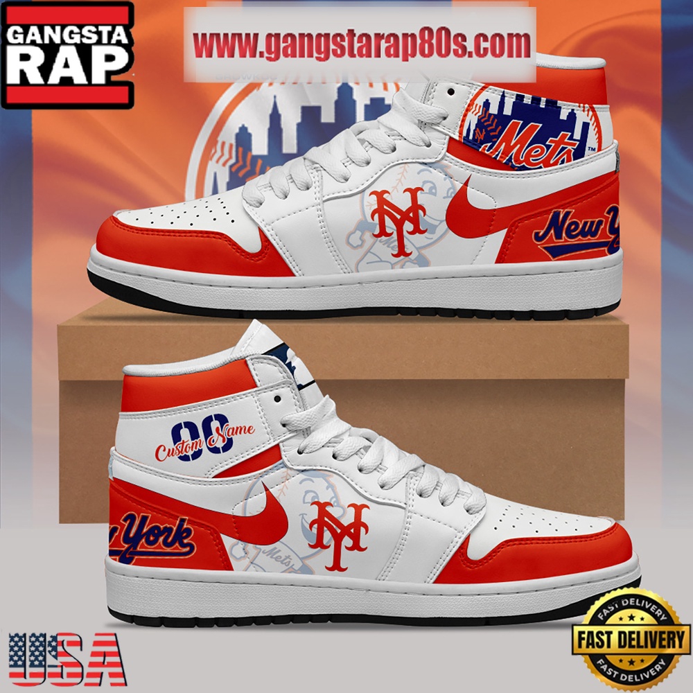MLB New York Mets Unique Design Custom Name Air Jordan 1 Shoes Running Sneakers