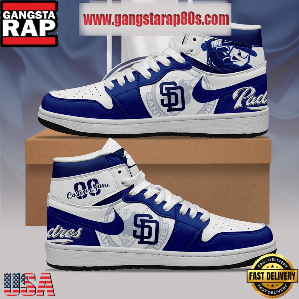 MLB San Diego Padres Unique Design Custom Name Air Jordan 1 Shoes Running Sneakers