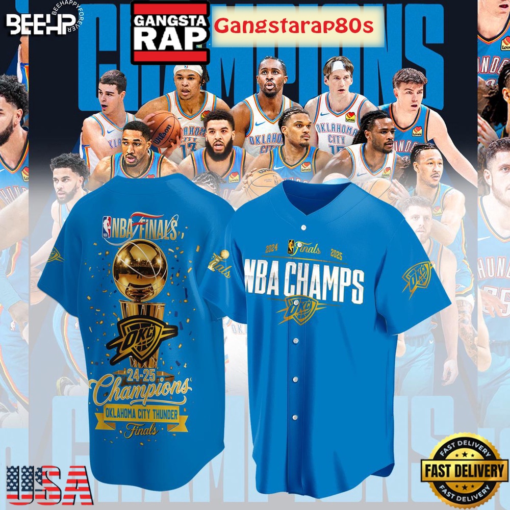 NBA Finals 2025 Champions Oklahoma City Thunder Baseball Jersey Shirt