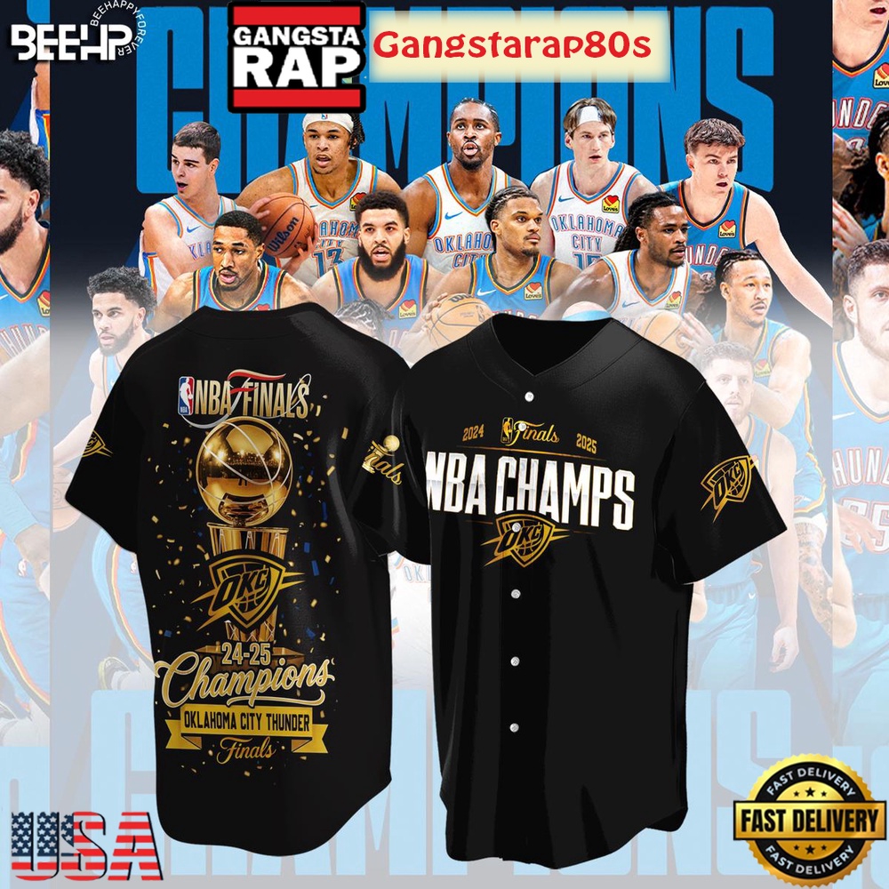 NBA Finals 2025 Champions Oklahoma City Thunder Baseball Jersey Shirt